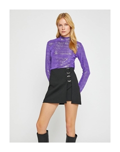 Жаккардовая футболка с высоким воротником и длинными рукавами, фиолетовый Koton