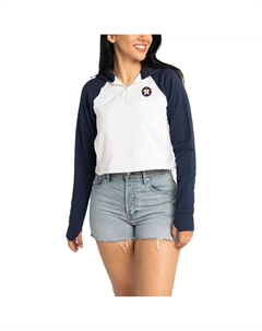 Женский укороченный пуловер с капюшоном Lusso White Houston Astros Jane Raglan с молнией в четверть и тремя смесями Unbranded