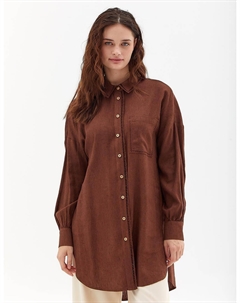 Туника со шнуровкой в полоску и рубашечным воротником Темно-коричневая Kayra