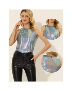 Женская майка без рукавов с круглым вырезом металлик и принтом Cam, ярко-розовый Allegra k