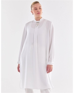 Туника с вышитым воротником-стойкой Белая Kayra