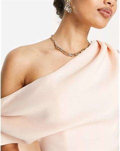 Персиковое платье миди со складками на плечах DESIGN Petite Asos