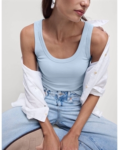 Облегающий топ-майка из хлопка с отделкой в рубчик, цвет Ice blue Marks & spencer