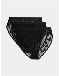 3 шт. кружевные трусики с высокой талией и высокими бедрами, черный Marks & spencer