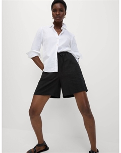 Шорты с высокой талией из льна, черный Marks & spencer
