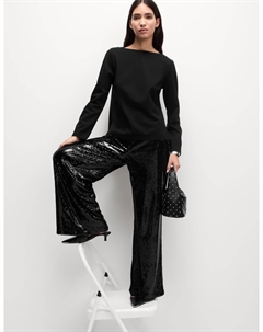 Брюки с широкими штанинами и пайетками, черный Marks & spencer
