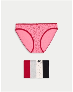 5 шт. трусики-бикини из хлопка и лайкры с принтом, цвет Very pink Marks & spencer