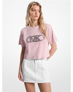 Укороченная футболка из крашеного в готовом виде хлопка с заклепками, розовый Michael kors