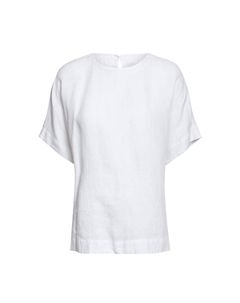 Свободная блузка из чистого льна с круглым вырезом, белый Marks & spencer