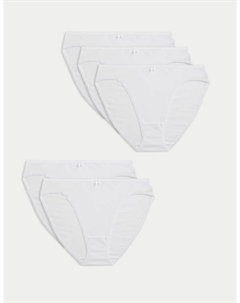 5 шт. Трусики с высоким вырезом из хлопка и лайкры, белый Marks & spencer