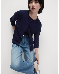 Кардиган с круглым вырезом из чистой мериносовой шерсти, темно-синий Marks & spencer