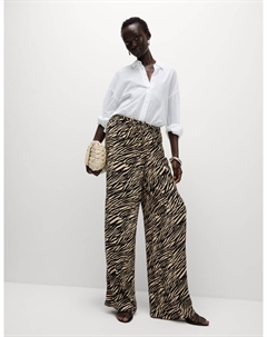 Широкие брюки с анималистичным принтом и завязками на талии, черный Marks & spencer