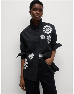 Рубашка с вышитым воротником из чистого хлопка, черный Marks & spencer