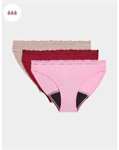 3 шт. Трусики-бикини с высокой впитываемостью, цвет Dark cranberry Marks & spencer