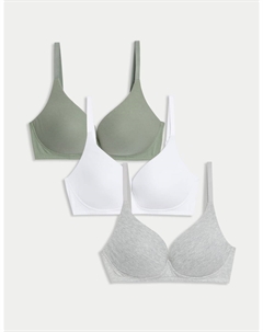 3 пары бюстгальтеров-футболок без косточек с глубоким вырезом AE, зеленый Marks & spencer