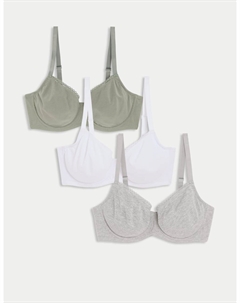 Бюстгальтер с полной чашкой из 3-х частей, с высоким содержанием хлопка и косточками, AE, зеленый Marks & spencer