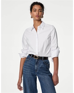 Рубашка с воротником из хлопка с высоким содержанием хлопка, белый Marks & spencer
