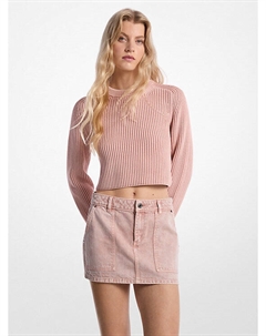 Укороченный свитер из хлопка в рубчик, окрашенный в готовом виде, розовый Michael kors