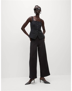 Трикотажные брюки с широкими штанинами и эластичной талией, черный Marks & spencer