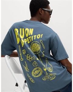 Футболка свободного кроя из чистого хлопка с графическим принтом, синий Marks & spencer