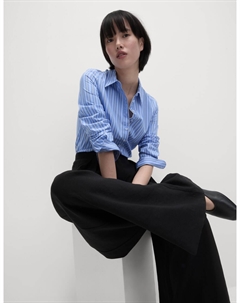 Приталенная рубашка в полоску из хлопка с высоким содержанием хлопка, синий Marks & spencer