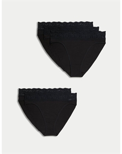 5 шт. трусиков из хлопка, лайкры и кружева, черный Marks & spencer