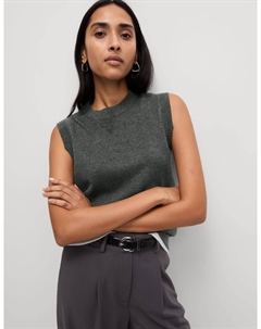 Вязаный жилет с круглым вырезом и отделкой из пряжи Air-Yarn, темно-серый Marks & spencer