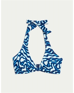 Бикини-топ с глубоким вырезом и завязками на шее спереди, темно-синий микс Marks & spencer