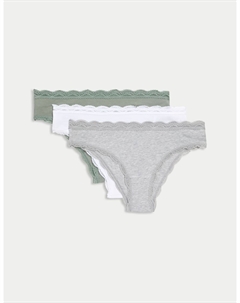3 пары бразильских трусиков из хлопка с высоким содержанием хлопка, зеленый Marks & spencer