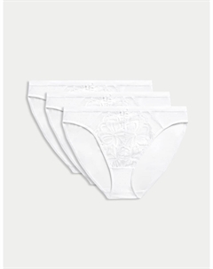 3 пары кружевных трусиков Amelia с высоким вырезом, белый Marks & spencer