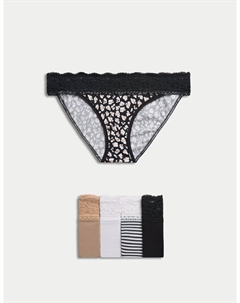 5 шт. трусики-бикини из хлопковой смеси с принтом, белый Marks & spencer