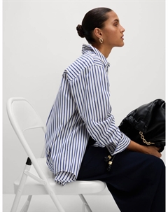 Рубашка из чистого хлопка с полосатым воротником, синий Marks & spencer