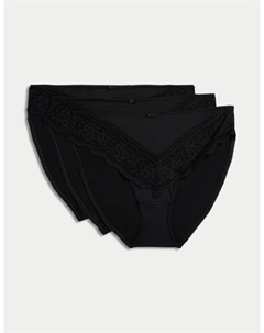 3 пары трусиков с высоким вырезом, черный Marks & spencer