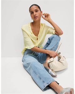 Блузка с V-образным вырезом и оборками, цвет Light citrus Marks & spencer