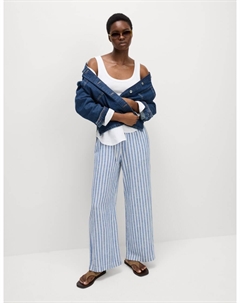 Широкие брюки из льняной смеси, цвет Navy stripe Marks & spencer