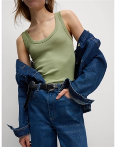 Облегающий топ-майка из хлопка с отделкой в рубчик, цвет Fern green Marks & spencer