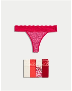 5 шт. хлопковые и кружевные стринги с принтом, цвет Lacquer red Marks & spencer