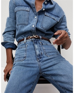 Расклешенные джинсы с высокой талией и накладными карманами, индиго Marks & spencer