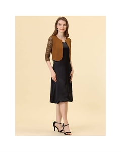 Женский укороченный кардиган с кружевом и рукавами 3/4 для отдыха, розовый Allegra k