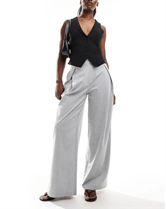 Брюки широкого кроя с перекрестными складками серого цвета Asos design