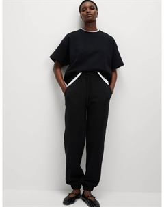 Джоггеры с манжетами из хлопка и завязками, черный Marks & spencer