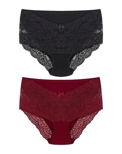 Женские трусики больших размеров с кружевной отделкой спереди и на штанинах, 2 шт., бордовый-черный Hnx