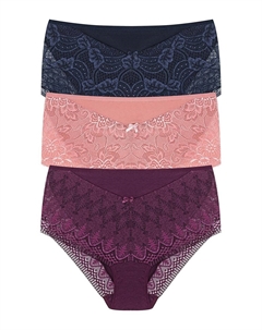 Женские трусики больших размеров с кружевной отделкой спереди и на штанинах, 3 шт., темно-сине-фиолетовый Hnx