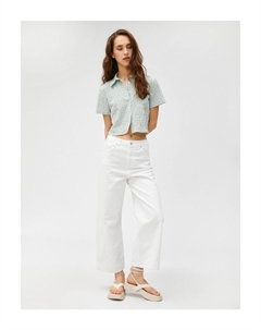 Укороченная рубашка в клетку с коротким рукавом на пуговицах, зеленый Koton