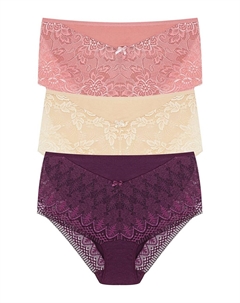 Женские трусики больших размеров с кружевной отделкой спереди и на штанинах, 3 шт., сушеная роза-фиолетовая Hnx