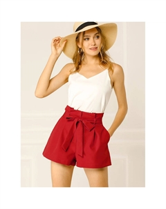 Женские элегантные плиссированные шорты с поясом и завязками на поясе с высокой талией и бумажной сумкой, розовый Allegra k