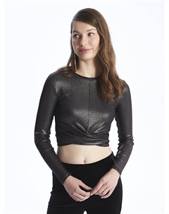 Яркая женская укороченная рубашка с круглым вырезом и длинными рукавами Xside