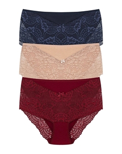 Женские трусики больших размеров с кружевной отделкой спереди и на штанинах, 3 шт., темно-сине-коричневый Hnx