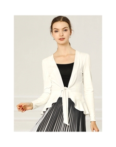 Женский вязаный укороченный кардиган с металлическими рюшами и открытым передом с длинными рукавами, розовый Allegra k