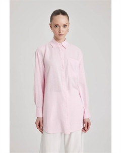 Туника Relax Fit из смесового льна с длинными рукавами, розовый Defacto